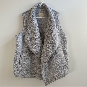 Thread & Supply Women’s Vest Gray Sherpa Fleece Comfy Open Front